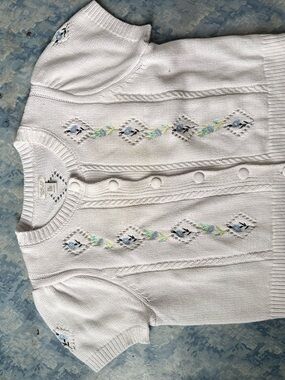 Rachel Zoe White Short-Sleeve Embroidered Button-Front Cardigan